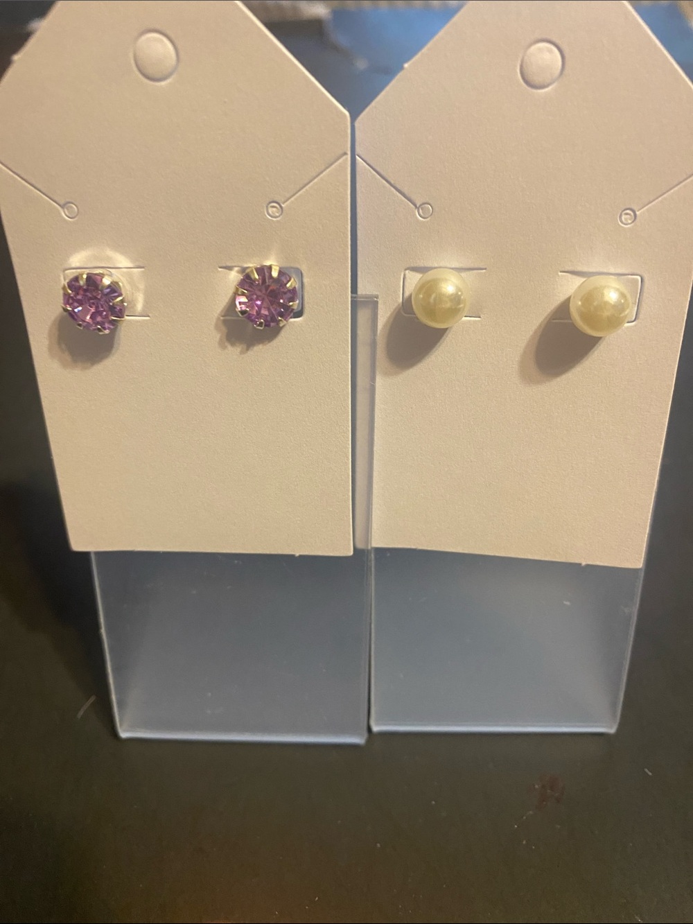 Purple Crystal Stud Earrings and Cream Pearl Studs - Women Jewelry